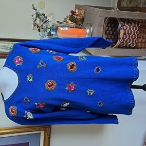 Embellished Victoria Harbour Blue Sweater with Gem Accents
